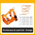 Verstellbares orangefarbenes reflektierendes Hundegeschirr und Leinenset für Hunde - XS / Orange