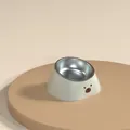 Roestvrijstalen voerbak met schuine crème basis en schattig berengezicht voor nekbescherming - Enkele Bak Stijl / Enkele Witte Bak