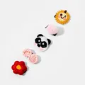 Cute 5-piece set of assorted knitted and plush pet hair clips for small dogs and cats. - 5 Pieces / Red Flower Panda Set