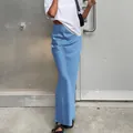 Jupe longue élégante en satin bleu clair à taille haute et coupe sirène - S / Bas / Bleu