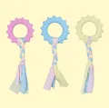 Set di tre anelli da dentizione in TPR per cani con code in tessuto intrecciato - Striscia di Stoffa ad Anello Solare / 20cm