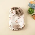 Detailed view of plush bear print pet vest with soft brown fleece trim and ears - 2XL / Tops / Off White (Bear Print)
