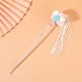 Interactive pastel plush ball cat teaser wand with long white tassels for kittens - Pink Blue Yellow Balls With White Tassels
