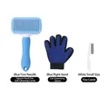 Professionelles 3-teiliges Haustierpflege-Set mit blauer Bürste, Handschuh und weißem Flohkamm - Blaue Quadratbürste und Handschuh Set