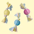 Giocattolo da masticare in TPR per cani con strisce di tessuto in giallo, rosa e blu. - Striscia di Tessuto a Rilievo / 17cm / Colorato