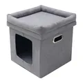 Cuccia per gatti pieghevole in feltro grigio con letto superiore e maniglia in metallo - Stile Borsa Portatile / 35x35x39cm / Grigio Portatile