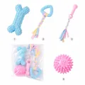 Lot de 4 jouets à mâcher colorés pour chiens avec corde en coton et balle en caoutchouc à picots - Set de 4 Pièces Résistant aux Morsures Macaron