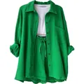 Ensemble d'été deux pièces vert pour femme avec chemise ample et short assorti - S / Haut Et Bas / Vert
