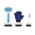 Pet Grooming Set mit selbstreinigender Bürste, Handschuh und Flohkamm in Blau/Weiß - Blaue Ein-Klick-Bürste + Handschuh + Flohkamm