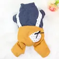 Warm blue and yellow pet jumpsuit with polka dot suspenders for small dogs and cats - XS / Set / Yellow