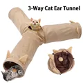 Foldable 3-way cat tunnel toy featuring crinkle paper ears and durable steel wire frame - Brown Three-Way