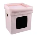 Cuccia pieghevole a due strati per gatti in morbido tessuto peluche rosa per interni - Stile Borsa Portatile / 35x35x39cm / Borsa a mano Rosa
