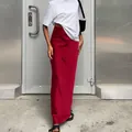 Jupe longue sirène élégante en imitation acétate rouge à taille haute pour femmes - S / Bas / Rouge