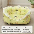 Soft semi-enclosed yellow pet sofa bed featuring cute cat patterns and white lace trim. - Size 1 (45*35*22cm) / Yellow Cat