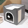 Cuccia per gatti grigia pieghevole a due livelli con letto in peluche e tiragraffi - Stile Sisal a Uno Strato / 40x40x37cm / Quadrato Grigio