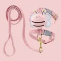 Adjustable pink cat harness and leash set featuring a cute plush bee design decoration - S / Pink