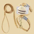 Adjustable yellow corduroy cat harness and leash set with cute bee plush ornament - S / Yellow