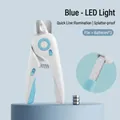 Professional blue pet nail clipper with LED bloodline light, built-in file and 3 batteries. - Color Box Packaging / Blue & White