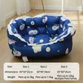 Cozy blue semi-enclosed pet sofa bed with bear pattern and lace trim for cats - Blue Little Bear