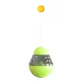 Interactive green tumbler cat food dispenser toy with a bouncy yellow ball on top - Green
