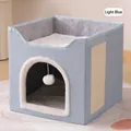 Casetta per gatti pieghevole a due strati con tiragraffi in sisal in blu chiaro - Stile Sisal a Uno Strato / 40x40x37cm / Celeste