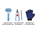 Blaues Set zur Tierpflege mit Bürste, Krallenzange und einem Massagehandschuh - Rechter Handschuh + Selbstreinigende Bürste + Nagelknipser