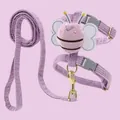Soft lavender corduroy adjustable cat harness and leash set with cute bee decor - S / Purple