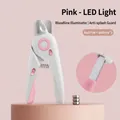 Pink pet nail clipper with LED light and nail file for safe cat and dog grooming - Color Box Packaging / Pink White