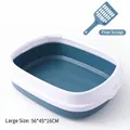 Large blue semi-enclosed anti-splash cat litter box including scoop, size 56x45x16cm - S / Yellow Blue