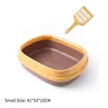 Semi-enclosed small cat litter box in yellow and brown with scoop, 41x33x10cm - S / Blue Brown