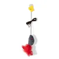 Gioco per gatti a ventosa con corda elastica e ciondolo a forma di topo di piuma - Topo Appeso (Grigio)