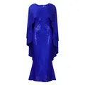 Elegante vestido de noche de lentejuelas azul real con capa de gasa a juego - S / Vestidos / Azul zafiro