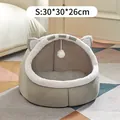 Cama para gatos gris de felpa semicerrada con orejas, Talla S: 30x30x26cm, casa cálida. - S / Cama de Orejas de Gato / Gris