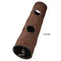 Foldable brown suede cat tunnel toy with 125cm length and 29cm diameter dimension - Long Brown