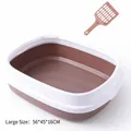 Large semi-enclosed brown splash-proof cat litter box with scoop, size 56x45x16cm. - S / Coffee