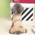 Thickened beige quilted dog winter jumpsuit with warm fur collar and integrated harness strap - S (Recommended 1.25-2kg) / Khaki