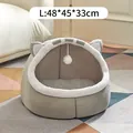 Cama para gatos gris semicerrada de felpa con orejas y juguete, tamaño 48x45x33cm - L / Cama de Orejas de Gato / Gris