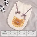 Gilet spesso in pile beige per animali con testa di orso e tasca a quadretti gialli - XS / Top / Bianco