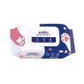 80-count pet grooming wipes for cats and dogs in blue and white packaging with lid. - Pet Wipes