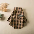 Classic yellow and black plaid pet shirt for small dogs or cats with a cute pocket - XS / Plaid Shirt / Brown