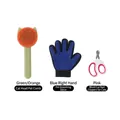 Haustier-Pflegeset mit orangefarbener Katzenbürste, blauem Handschuh und Schere - Sicherheitsschere + Kamm + Haustier-Pflegehandschuh Set