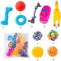 10-teiliges Haustierspielzeug-Set mit Gummibällen, Seilknoten und quietschendem Huhn - Welpen-Stil / 10-teiliges Set
