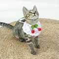Adorable white lace pet bib with red cherry decoration for cats and small dogs - Cherry Decoration Style / One Size (22cm Lace) / White (Cherry)