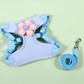 Pettorina per animali azzurra con fiore rosa e set di guinzaglio coordinato per cani - S Per 1-6 Catties Gatto Cane / Blu