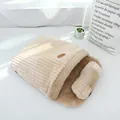 Cozy beige corduroy pet sleeping bag with plush lining and removable pillow insert - With Pillow / Large (65x50cm) / Khaki
