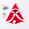 Mantella natalizia rossa per animali con bordo in peluche bianco e pompon morbidi - Taglia S / Mantello di Cappuccetto Rosso