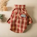 Classic red and beige plaid pet shirt for small dogs and cats with breast pocket detail - XS / Plaid Shirt / Red
