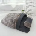 Warm grey ribbed fleece pet sleeping bag with detachable plush pillow for small cats and dogs - With Pillow / Large (65x50cm) / Dark Gray