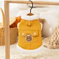 Gilet in pile giallo pesante per animali domestici con ricamo a orsetto per piccoli cani - Taglia S / Top / Giallo