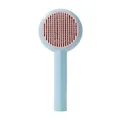 Self-cleaning cat grooming brush in a cute pastel blue and pink wand design - OPP Packaging / Swirl Blue